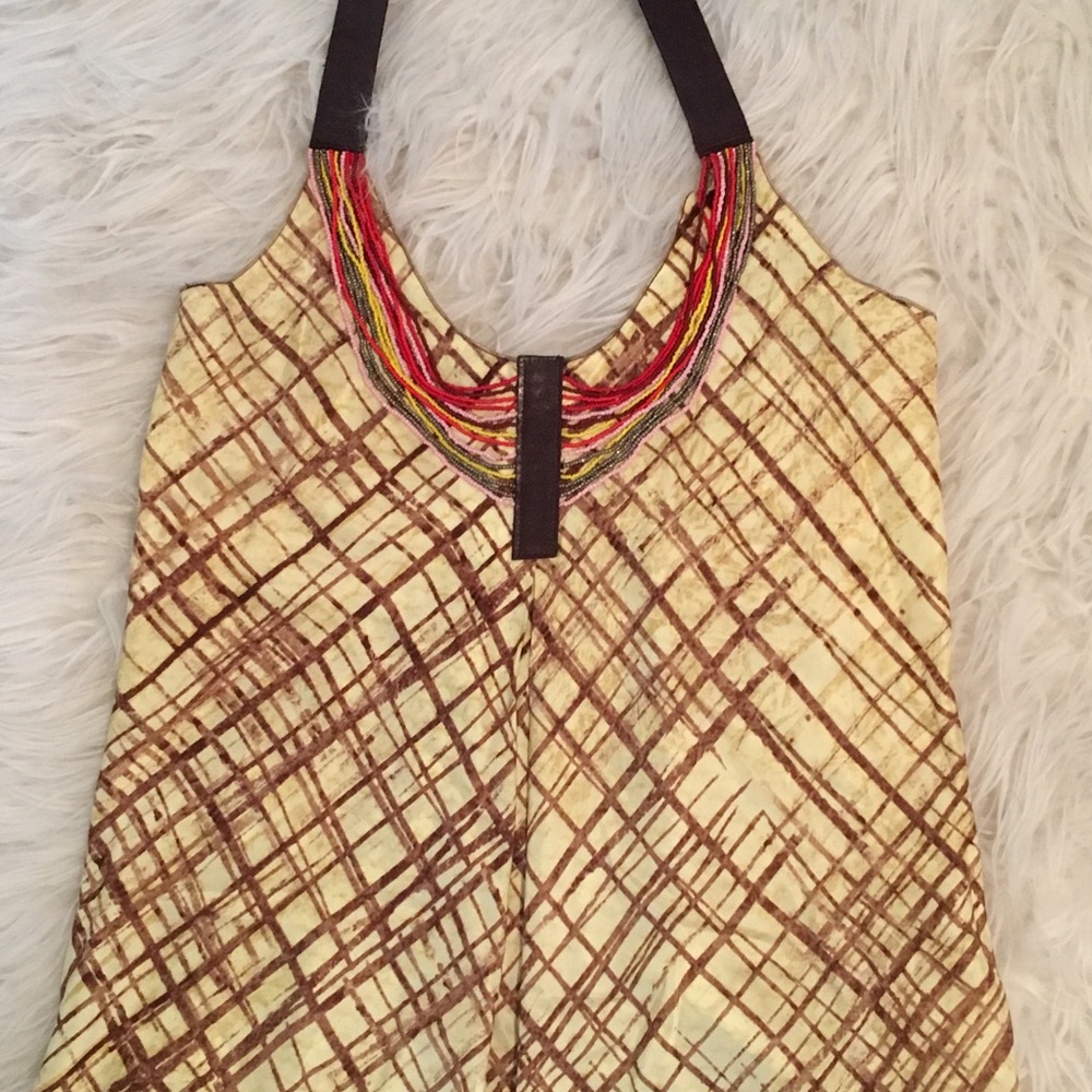 Silky beaded leather halter top